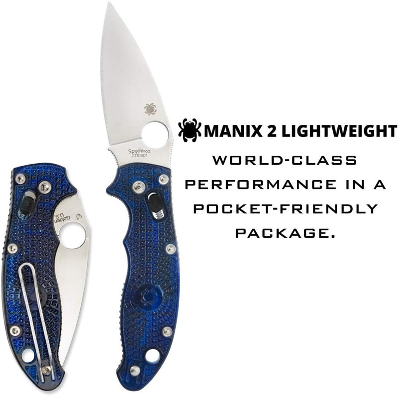 Spyderco Manix 2 Lightweight FRCP Blue 3.37" Plain Edge Folding Pocket Knife (C101PBL2)