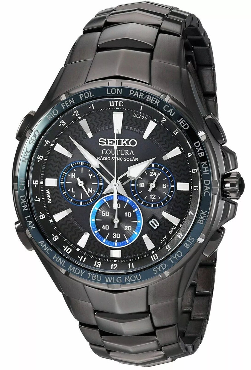 Seiko Coutura Radio Sync Solar Chronograph 44.5 mm Black Dial Men's Watch (SSG021)