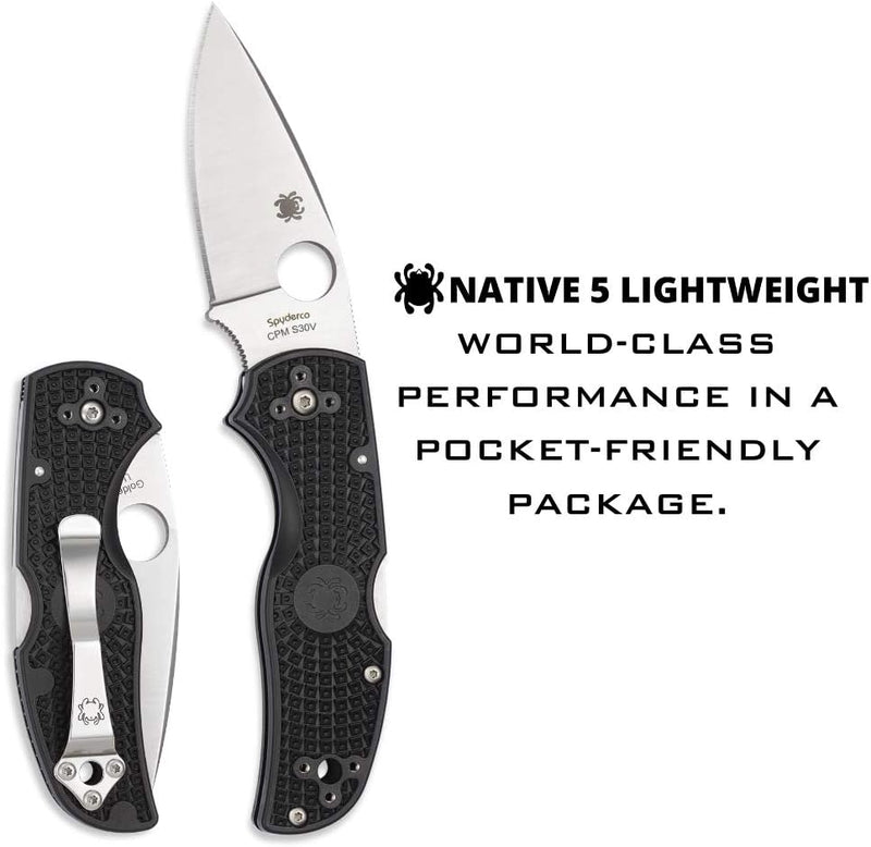 Spyderco Native 5 FRN Black Lightweight Plain Edge Folding 2.95" Pocket Knife (C41PBK5)