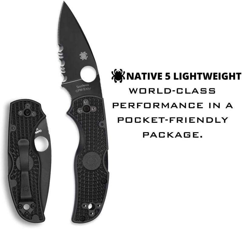 Spyderco Native 5 FRN Black 2.95" Combination Edge Folding Pocket Knife (C41PSBBK5)