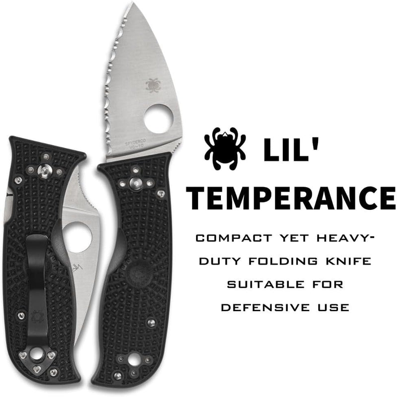 Spyderco Lil' Temperance 3 Lightweight 2.92" Serrated Edge Folding Pocket Knife (C69SBK3)