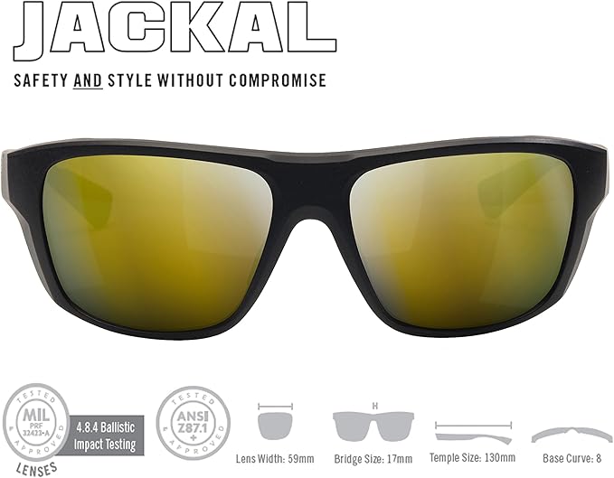 Vortex Optics Jackal Sunglasses UV Protection, Polarized, Ballistic Rated, Black/Amber - Gold Mirror (EJA-BKA-GL)