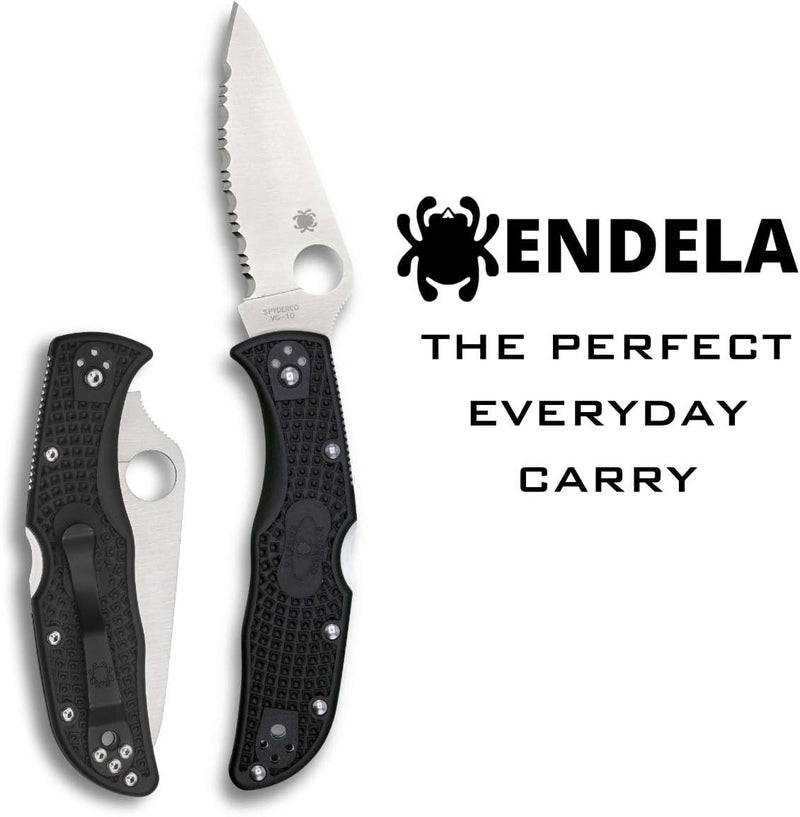 Spyderco Endela Lightweight Black FRN 3.41" Serrated Edge Folding Pocket Knife (C243SBK)