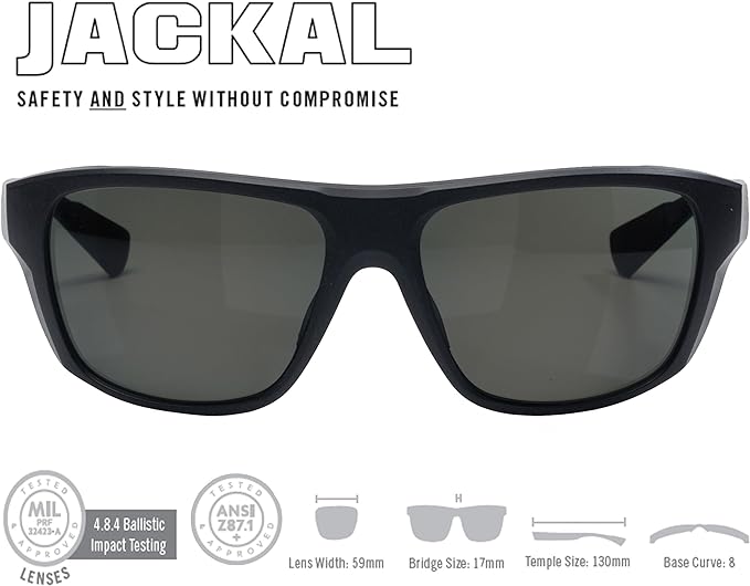 Vortex Optics Jackal Sunglasses UV Protection, Polarized, Ballistic Rated, Black/Smoke - No Mirror (EJA-BKS)