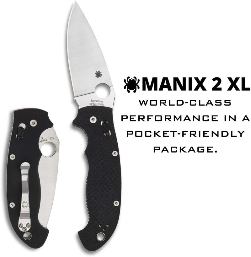 Spyderco Manix 2 XL Black G-10 3.85" Plain Edge Folding Pocket Knife (C95GP2)