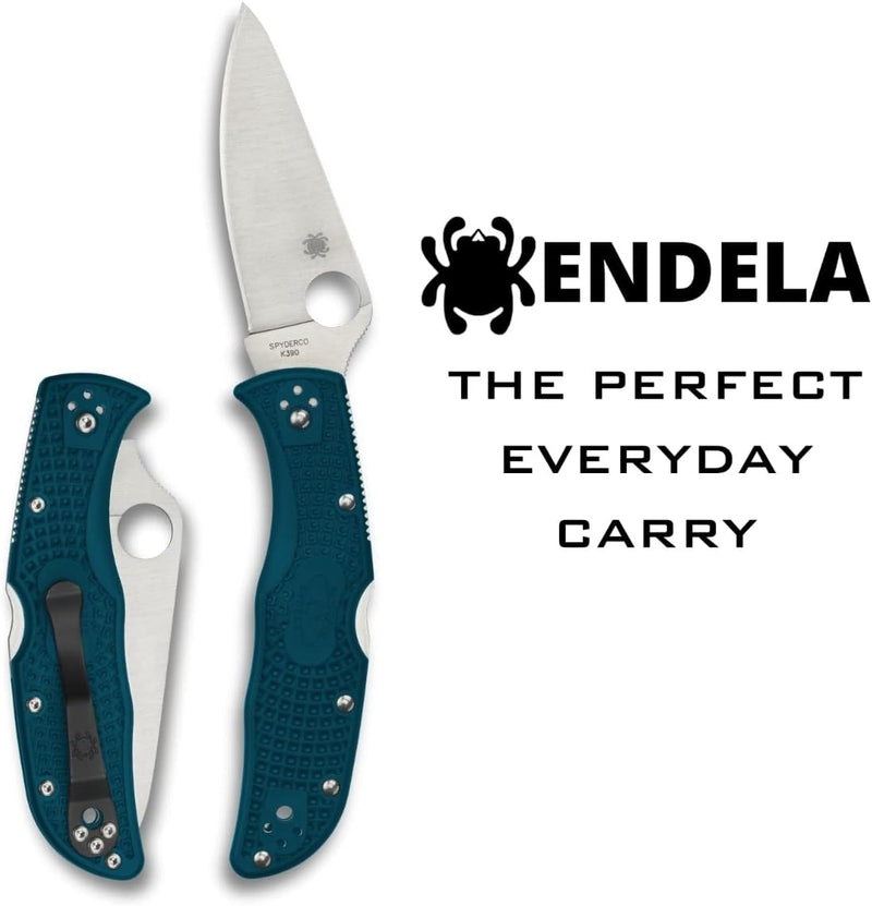 Spyderco Endela FRN K390 Dark Cyan Blue 3.41" Plain Edge Folding Pocket Knife (C243FPK390)