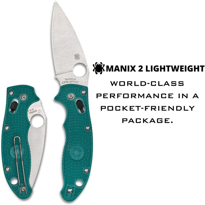 Spyderco Manix 2 Lightweight CPM SPY27 3.37" Mineral Blue Plain Edge Folding Pocket Knife (C101PCBL2)