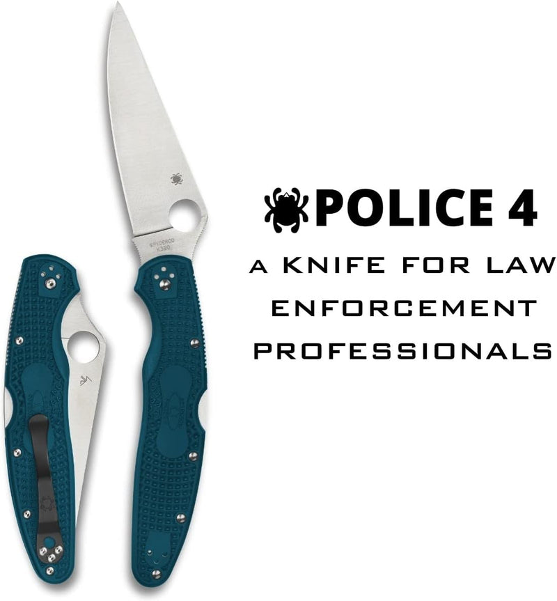 Spyderco Police 4 Lightweight K390 4.38" Plain Edge Folding Pocket Knife (C07FP4K390)