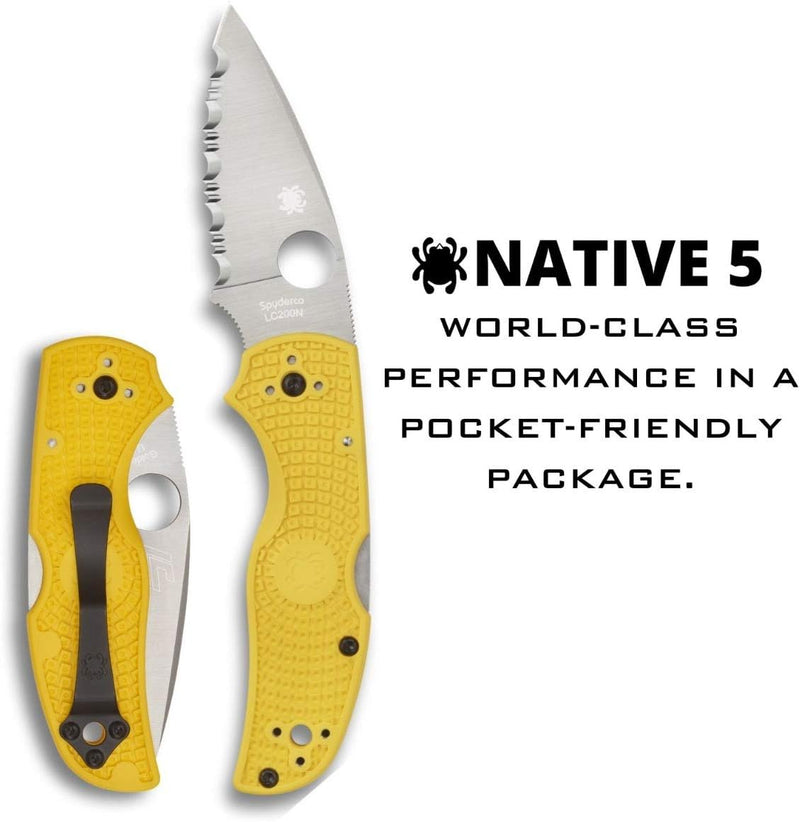 Spyderco Native 5 Salt Yellow FRN Handle 2.95" SpyderEdge Folding Pocket Knife (C41SYL5)