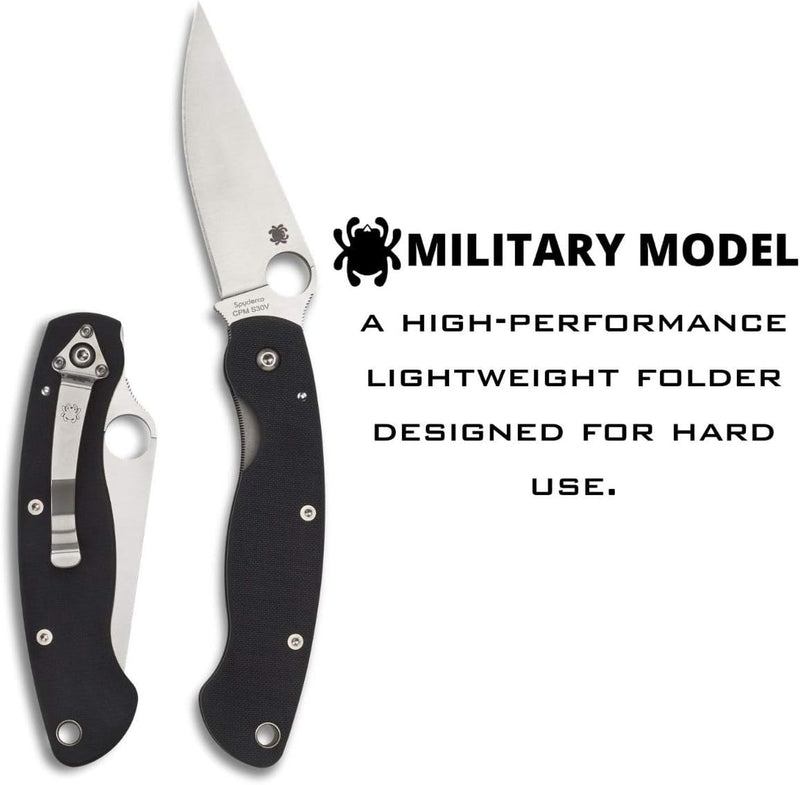 Spyderco MilitaryModel G-10 Black 4" Plain Edge Folding Pocket Knife (C36GPE)