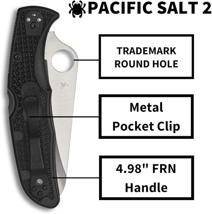 Spyderco Pacific Salt 2 Serrated H-2 Edge Folding Pocket Knife (C91SBK2)