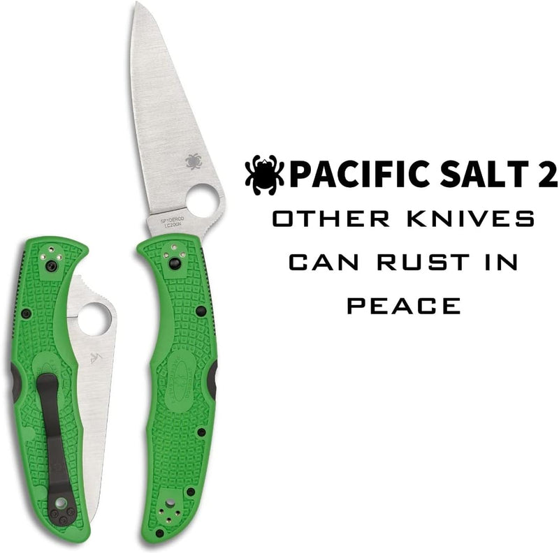 Spyderco Pacific Salt 2 FRN Green 3.78" Plain Edge Folding Pocket Knife (C91FPGR2)