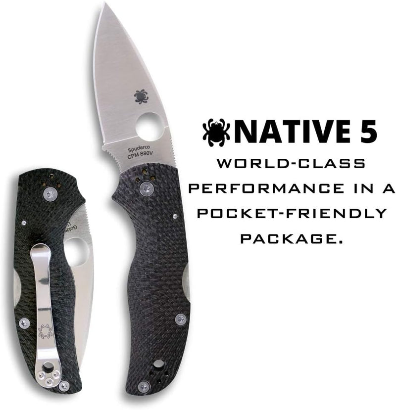 Spyderco Native 5 Fluted Carbon Fiber CPM S90V(420V) 2.95" Plain Edge Folding Pocket Knife (C41CFFP5)