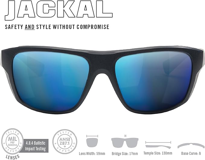 Vortex Optics Jackal Sunglasses UV Protection, Polarized, Ballistic Rated, Blue/Smoke - Blue Mirror (EJA-BLS-BL)