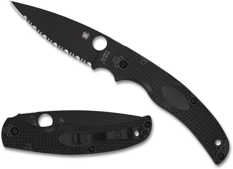 Spyderco Native Chief Black Blade Lightweight Serrated Edge Folding 4.02" Pocket Knife (C244SBBK)