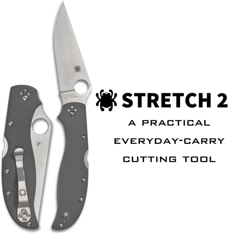 Spyderco Stretch 2 XL Gray G-10 CPM Cru-Wear 3.99" Plain Edge Folding Pocket Knife (C258GPGYCW)