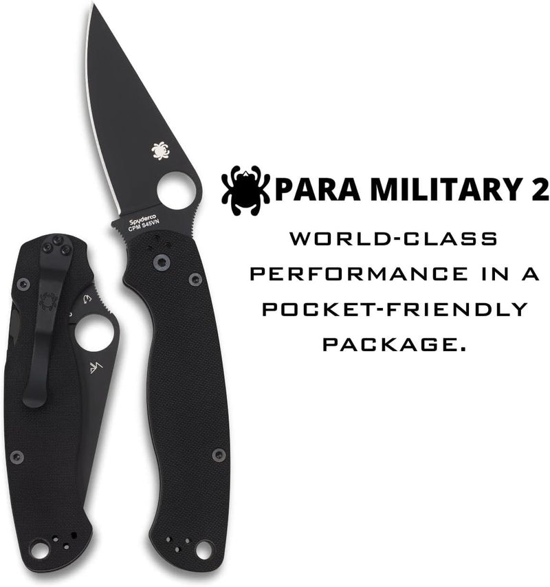 Spyderco Para Military 2 Black 3.45" Plain Edge Folding Pocket Knife (C81GPBK2)