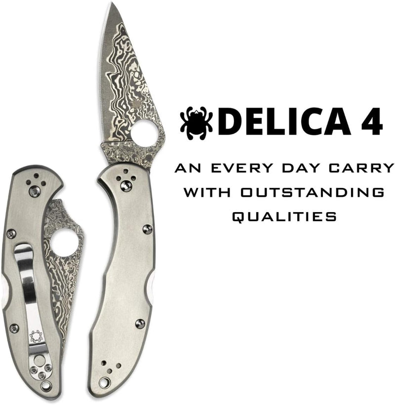 Spyderco Delica 4 Titanium / Damascau VG-10 2.9" Plain Edge Folding Pocket Knife (C11TIPD)