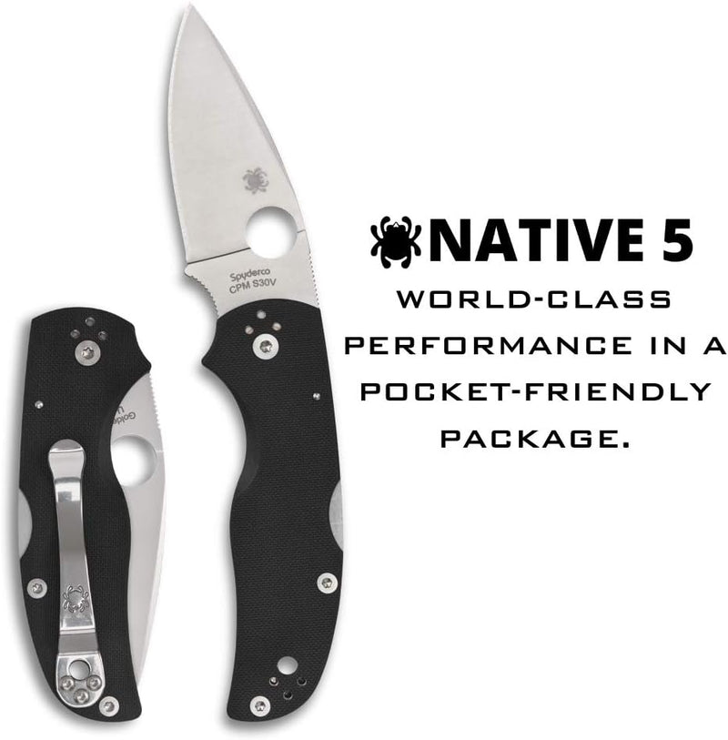 Spyderco Native 5 G-10 Black 2.95" Plain Edge Folding Pocket Knife (C41GP5)