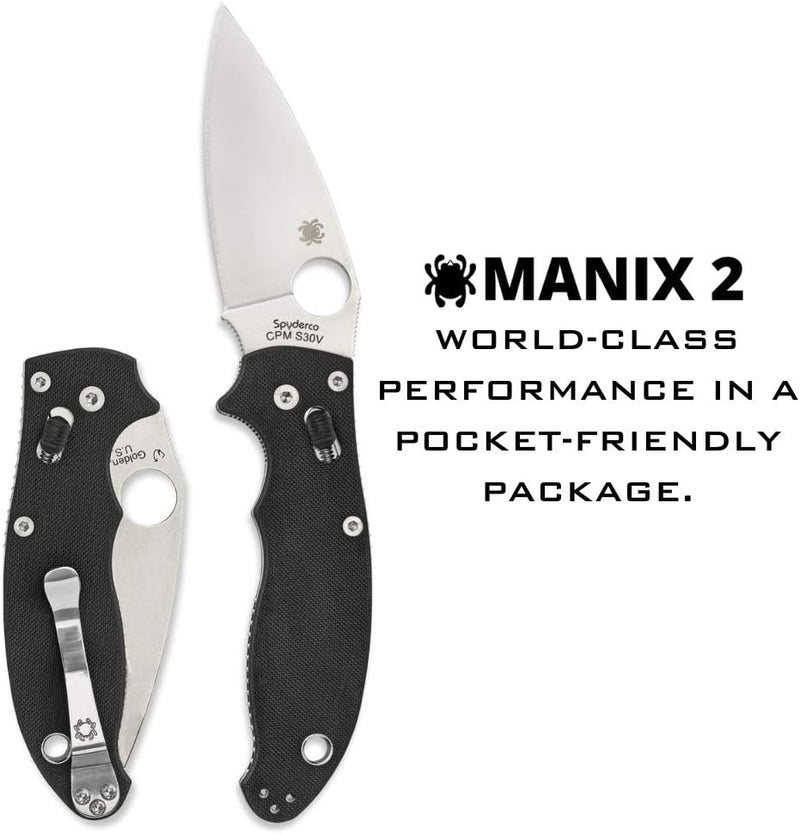 Spyderco Manix 2 Black G-10 3.37" Plain Edge Folding Pocket Knife (C101GP2)