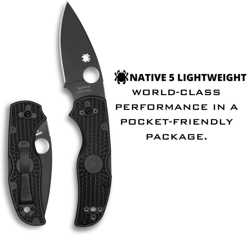 Spyderco Native 5 FRN Black 2.95" Plain Edge Folding Pocket Knife (C41PBBK5)