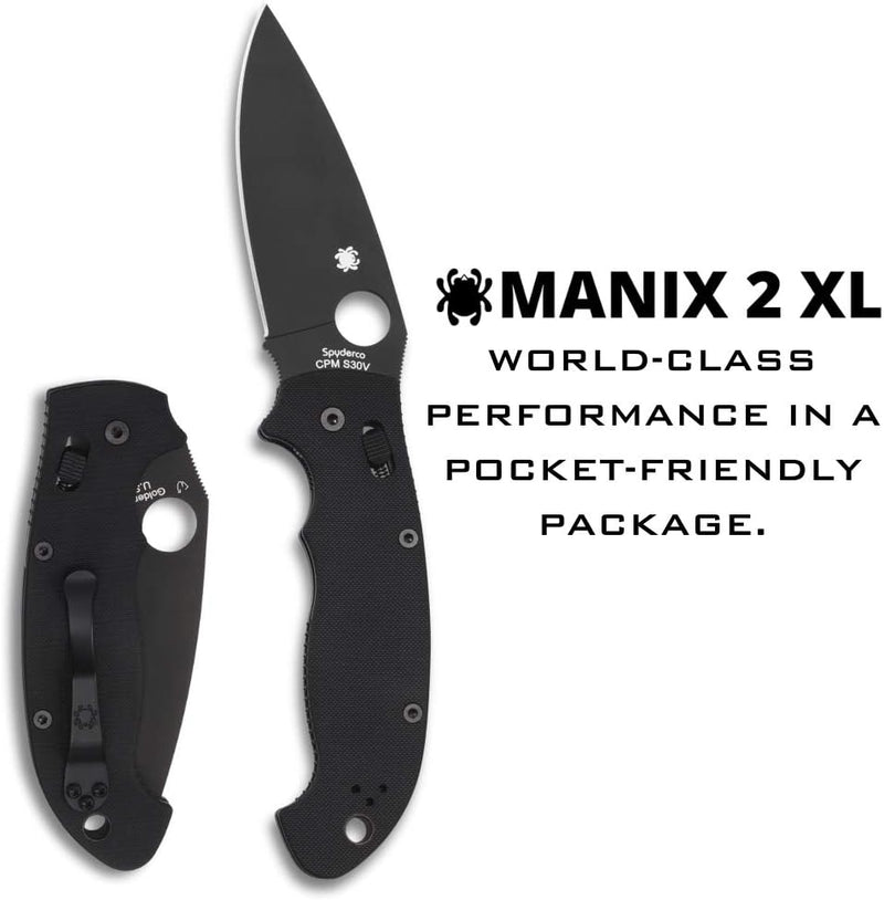 Spyderco Manix 2 XL Black G-10 Blade 3.85" Plain Edge Folding Pocket Knife (C95GPBBK2)