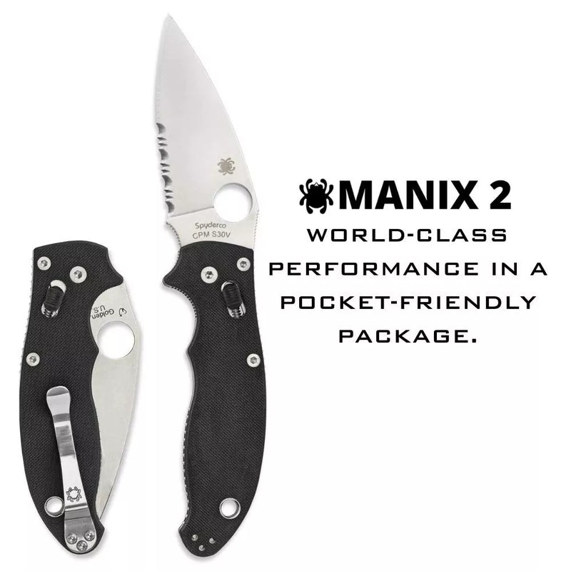 Spyderco Manix 2 Black G-10 CombinationEdge 3.37" Folding Pocket Knife (C101GPS2)