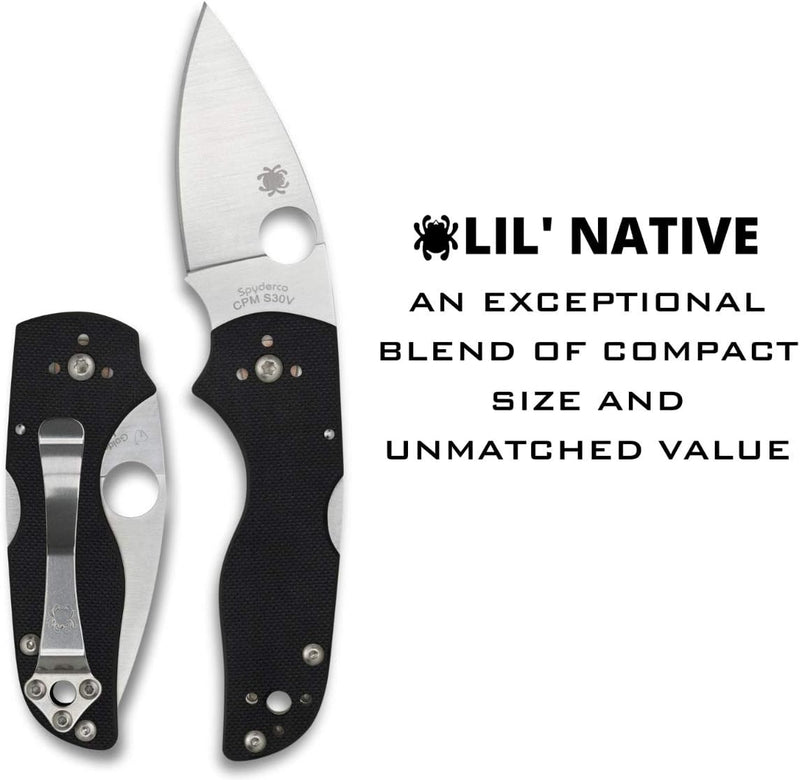 Spyderco Lil' Native G-10 Black Mid Back Lock 2.42" Plain Edge Folding Pocket Knife (C230MBGP)