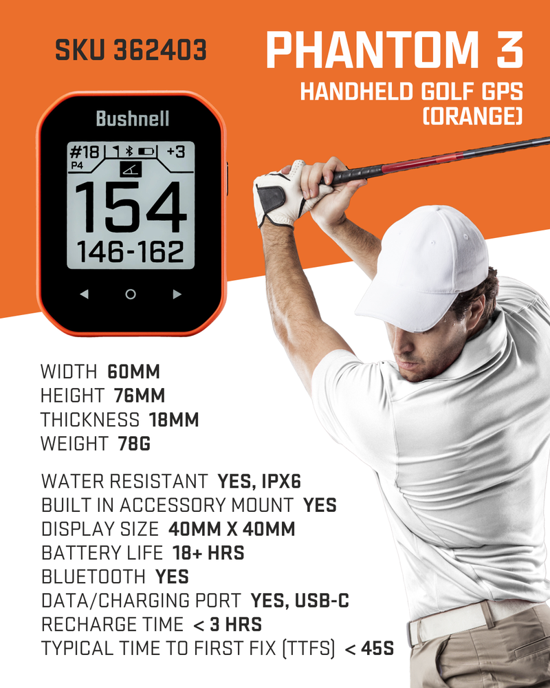 Bushnell Phantom 3 Slope GPS Golf Green with Slope Technology, Touchscreen, Magnetic Cart Mount, Wearable4U