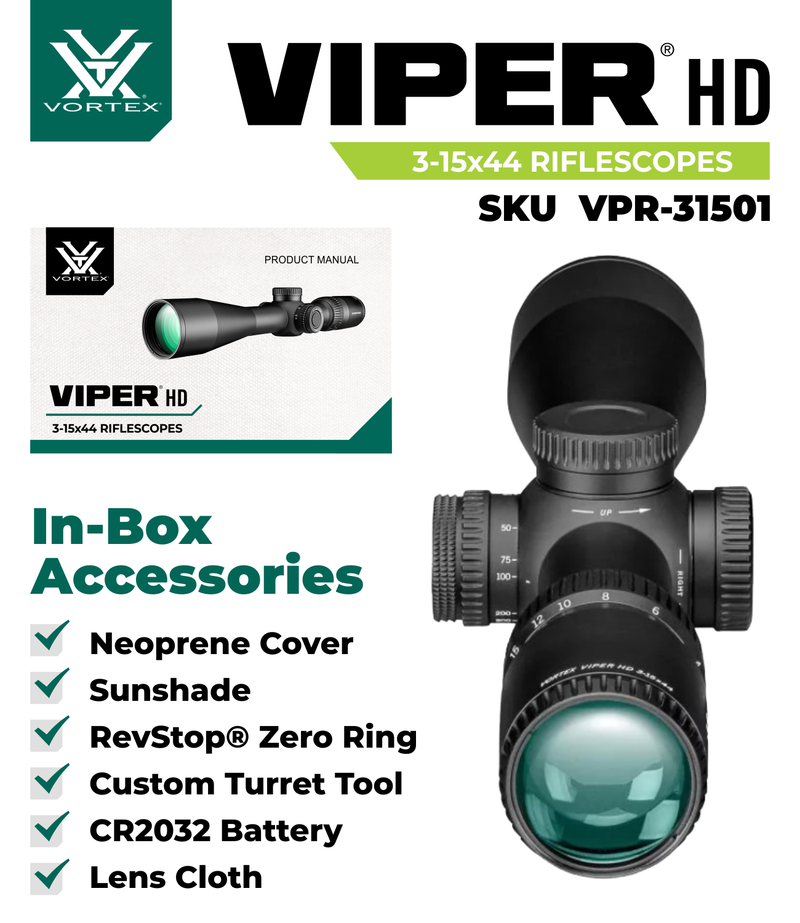 Vortex Optics Viper HD 3-15x44 SFP Dead-Hold BDC MOA Riflescope (VPR-31501)