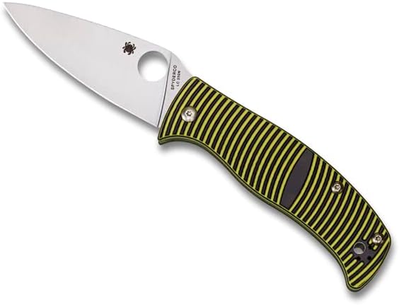 Spyderco Caribbean G-10 Black/Yellow Leaf 3.7" Plain Edge Folding Pocket Knife (C217GP)