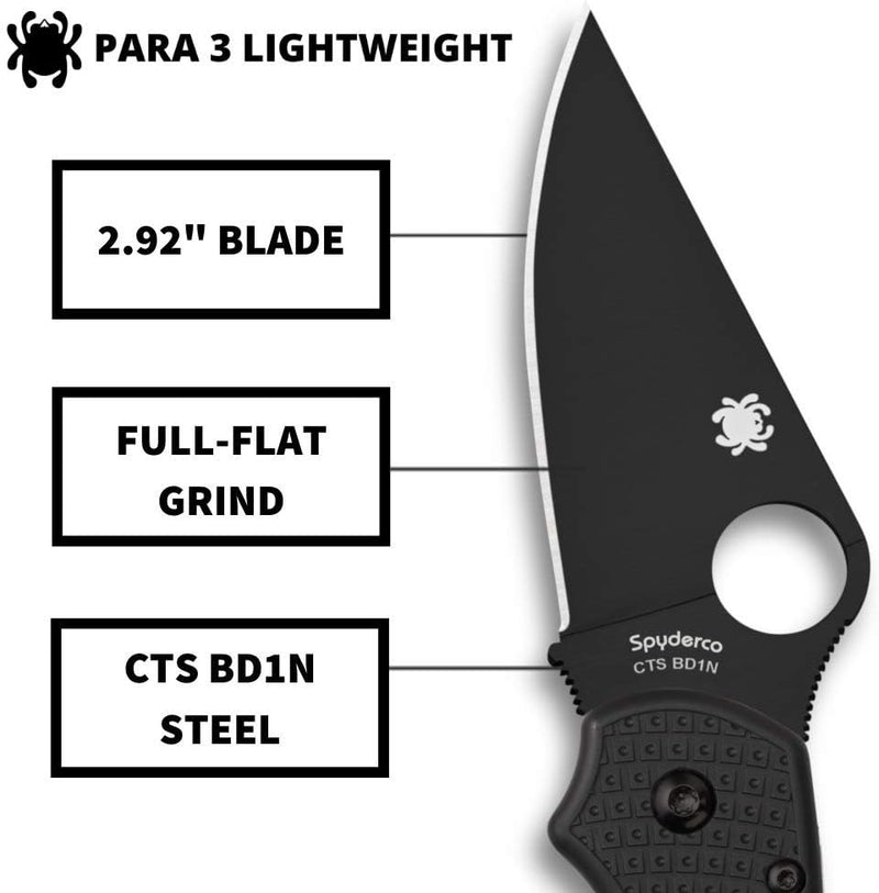 Spyderco Para 3 Lightweigh Black Blade 2.93" Plain Edge Folding Pocket Knife (C223PBBK)