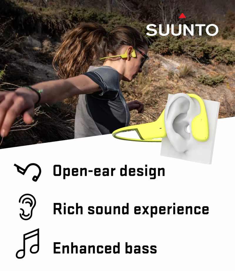 Suunto Sonic Open-Ear Bone Conduction Sports Headphone, Lime, Bluetooth Wireless Headset w/Enhanced Bass & Multipoint Connection, 10H Playtime w/Fast Charging