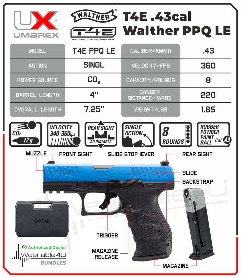 Umarex T4E .43 Cal Walther PPQ Paintball Pistol (2292104)