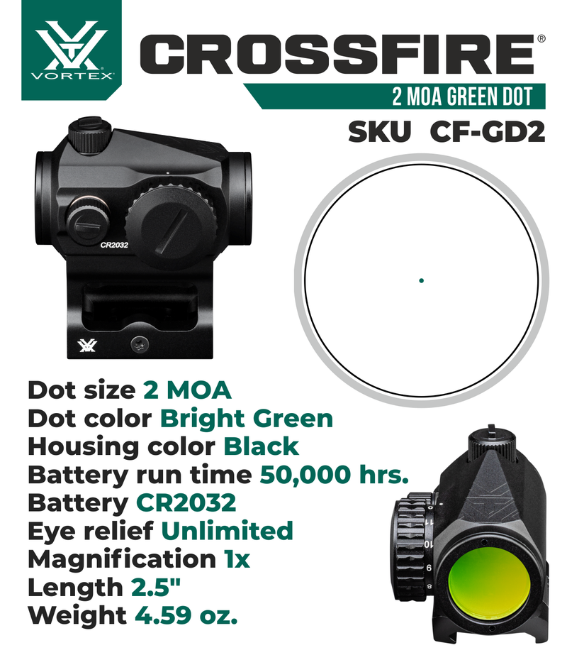 Vortex Optics Crossfire Green Dot 2 MOA (CF-GD2)