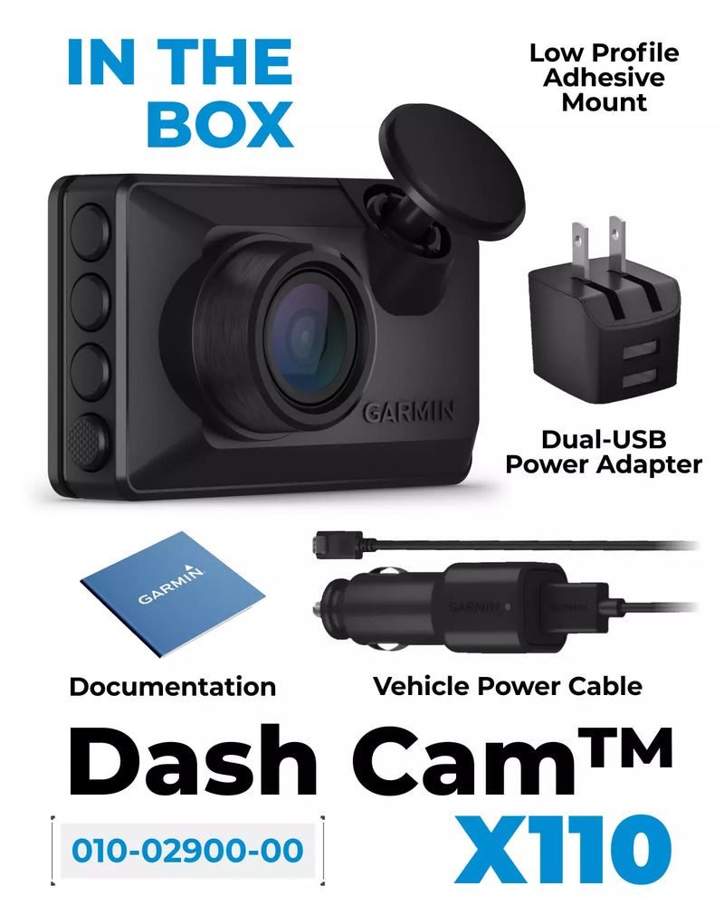 Garmin 1080p Dash Cam X110 with a 140-degree Field of View and built-in Clarity Polarizer (010-02900-00)