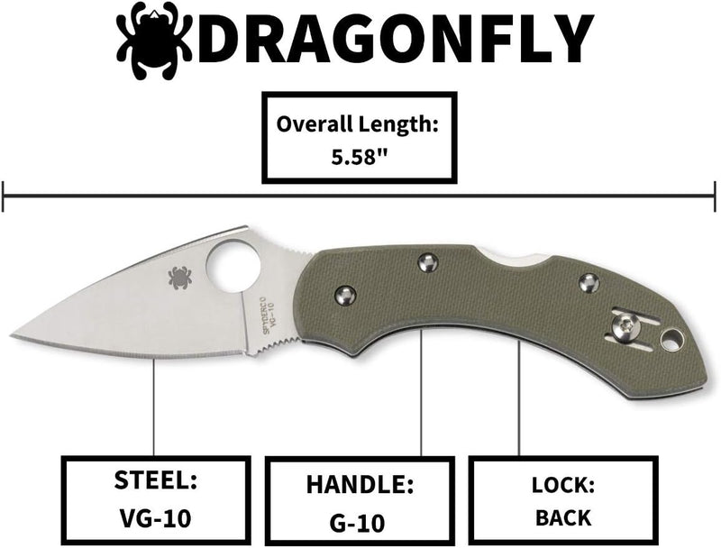 Spyderco Dragonfly G-10 Foliage Green 2.25" Plain Edge Folding Pocket Knife (C28GPFG)