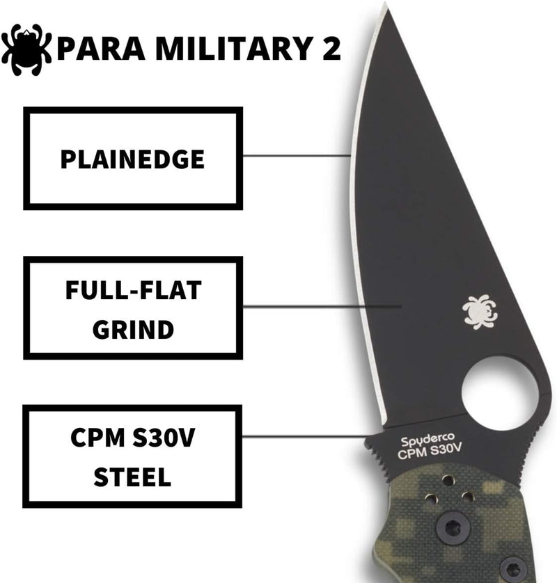 Spyderco ParaMilitary 2 G-1 3.45" Black Blade Plain Edge Folding Pocket Knife (C81GPCMOBK2)