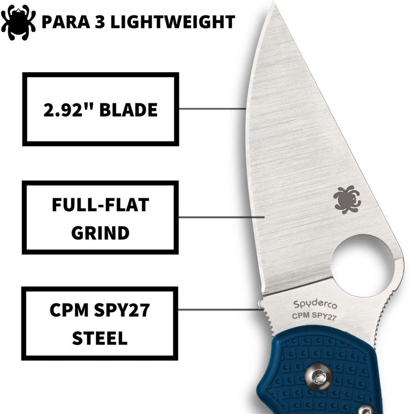 Spyderco Para 3 Lightweight CPM SPY27 2.93" Plain Edge Folding Pocket Knife (C223PCBL)