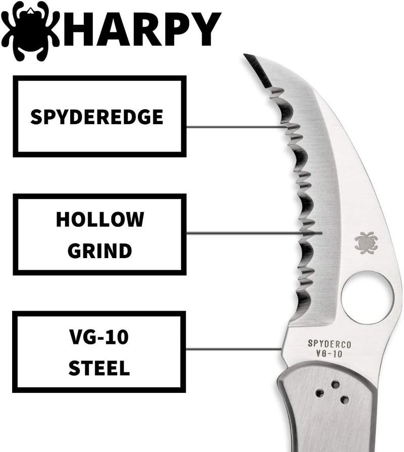 Spyderco Harpy Clipit Stainless 2.75" Serrated Edge Folding Pocket Knife (C08S)