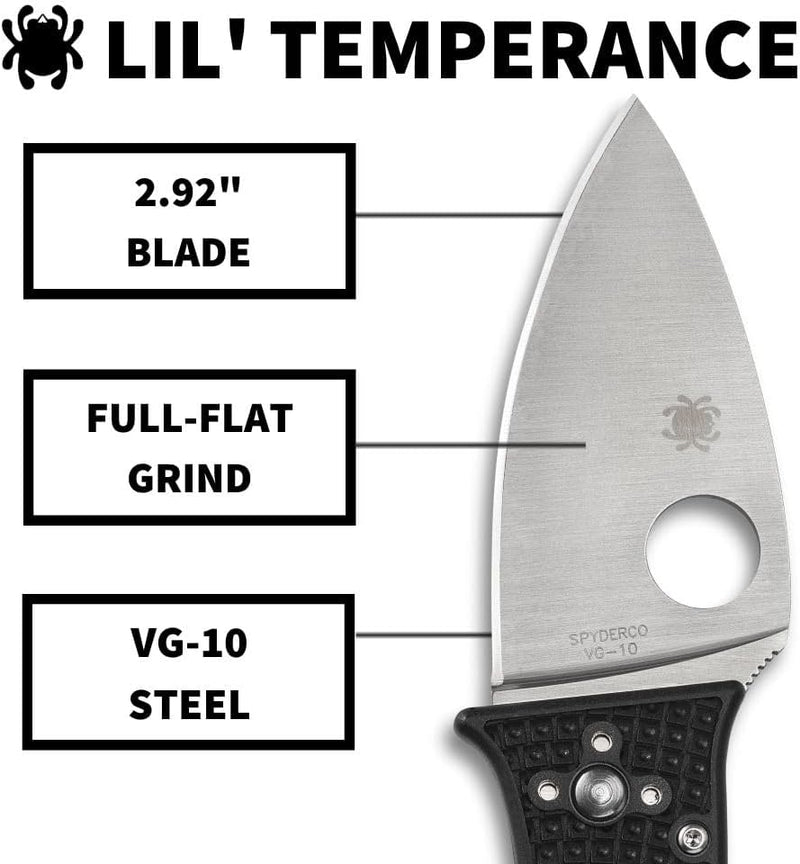 Spyderco Lil' Temperance 3 Lightweight 2.92" Plain Edge Folding Pocket Knife (C69PBK3)