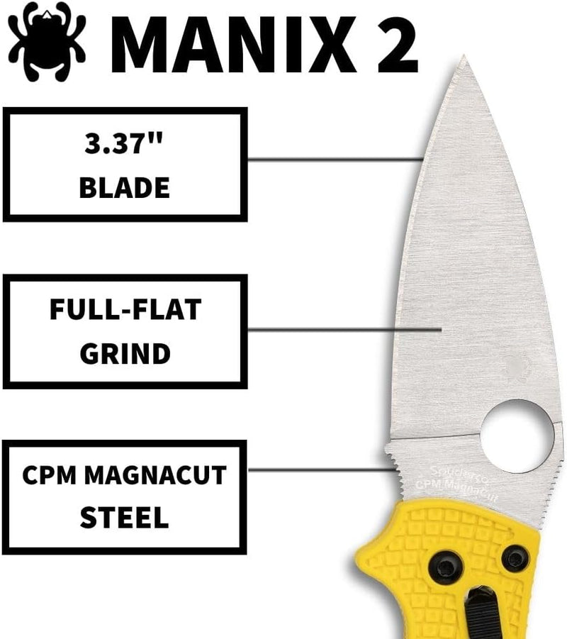 Spyderco Manix 2 Lightweight Salt CPM MagnaCut 3.37" Plain Edge Folding Pocket Knife (C101PYL2)