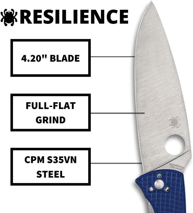 Spyderco Resilience Lightweight CPM S35VN Blue 4.25" Folding Pocket Knife (C142PBL)