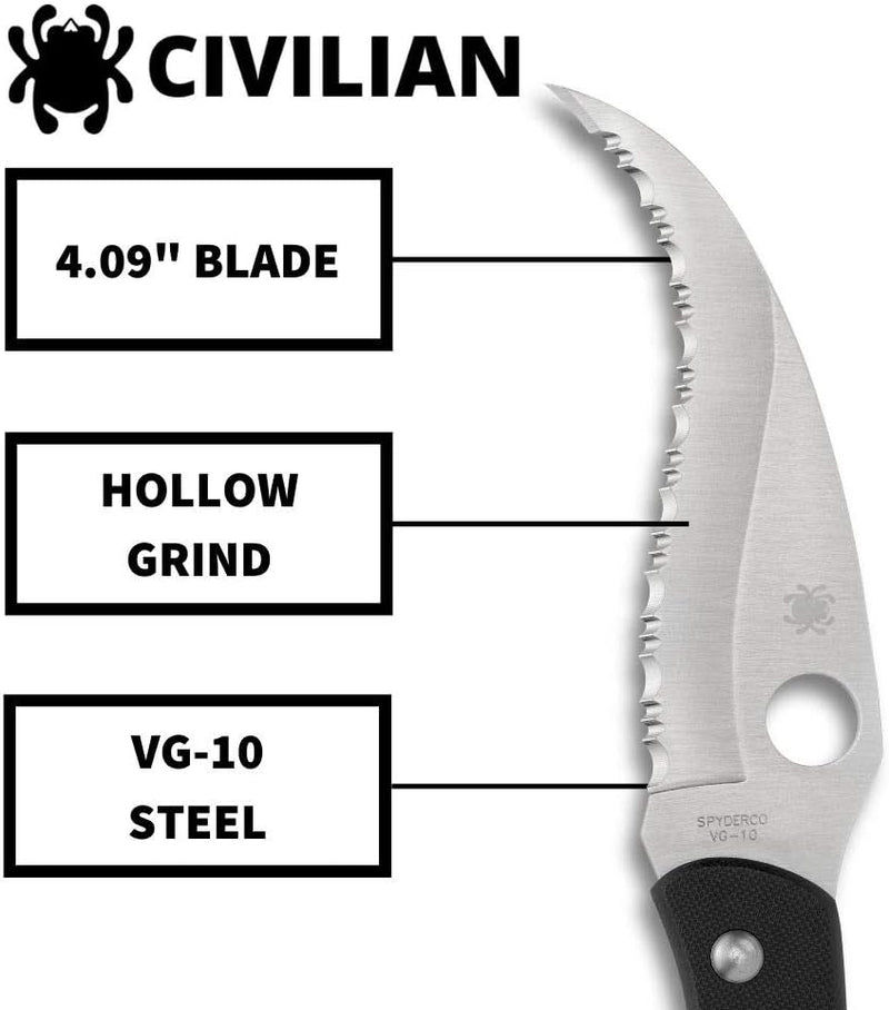 Spyderco Civilian Clipit Black G-10 4.09" SpyderEdge Folding Pocket Knife (C12GS)