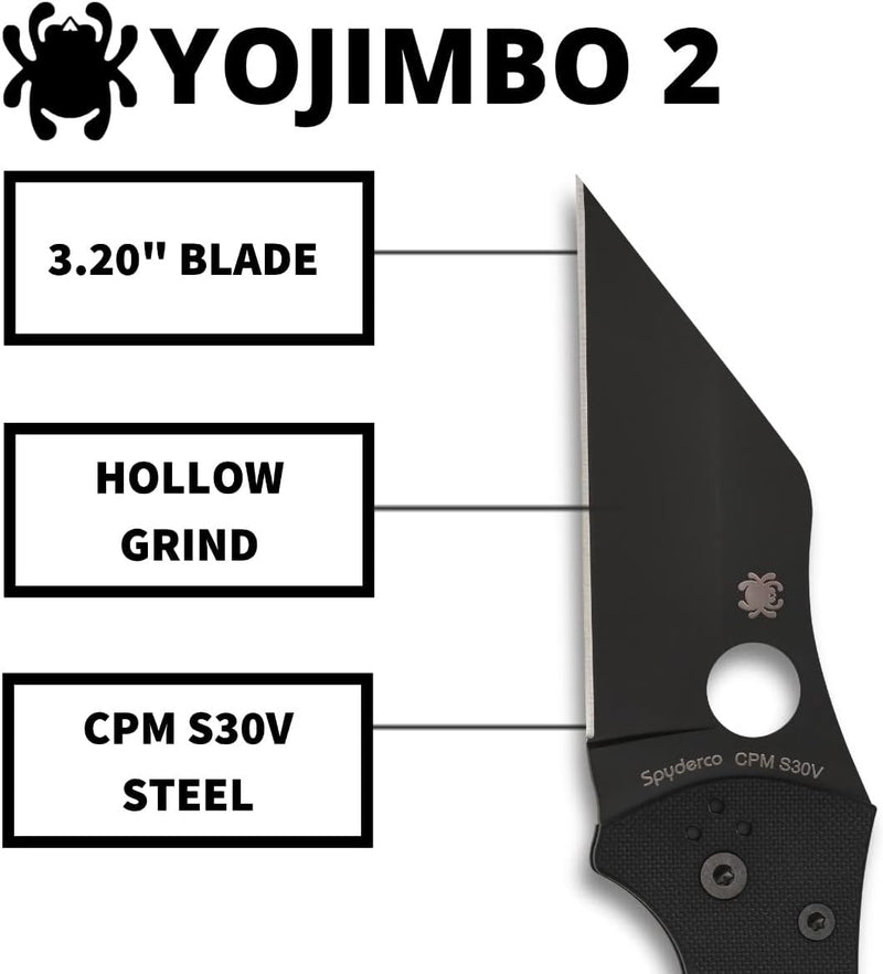 Spyderco Yojimbo 2 Black Blade 3.2" Plain Edge Folding Pocket Knife (C85GPBBK2)