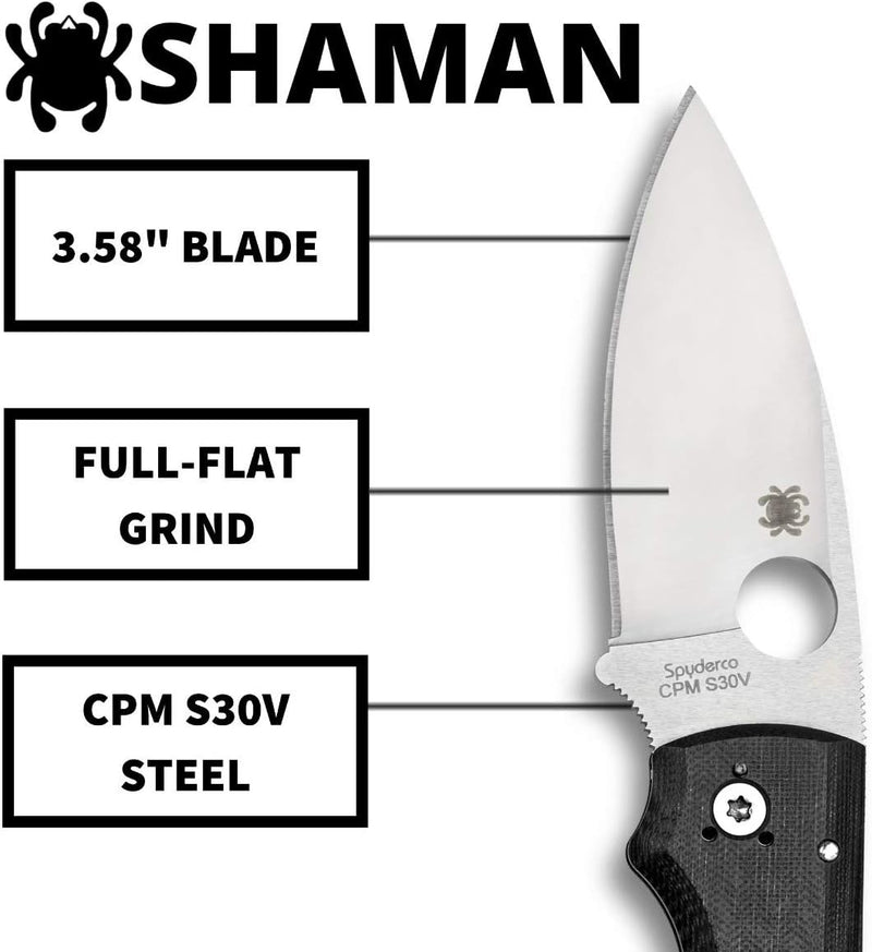 Spyderco Shaman 3.58" Plain Edge Folding Pocket Knife (C229GP)