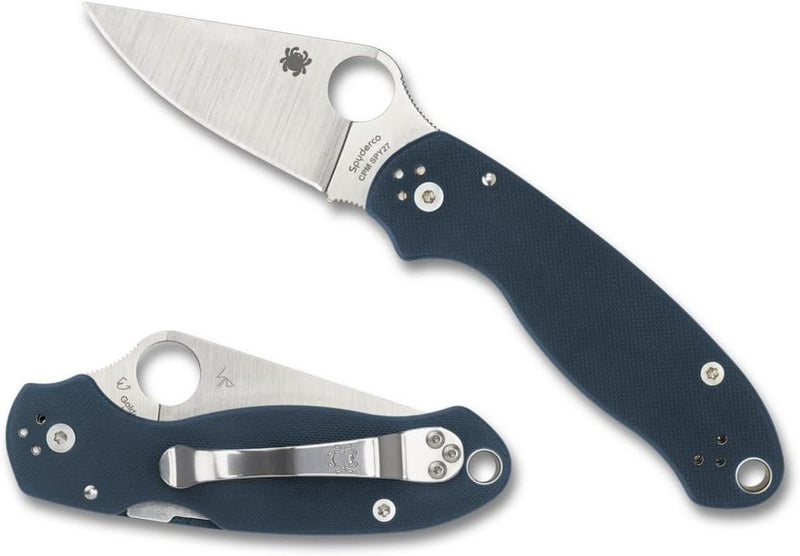 Spyderco Para 3 Plain Edge 2.93" Cobalt Blue G-10 CPM SPY27 Folding Pocket Knife (C223GPCBL)