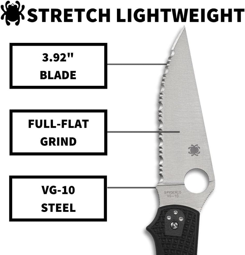 Spyderco Stretch 2 XL Lightweight 3.99" SpyderEdge Folding Pocket Knife (C258SBK)