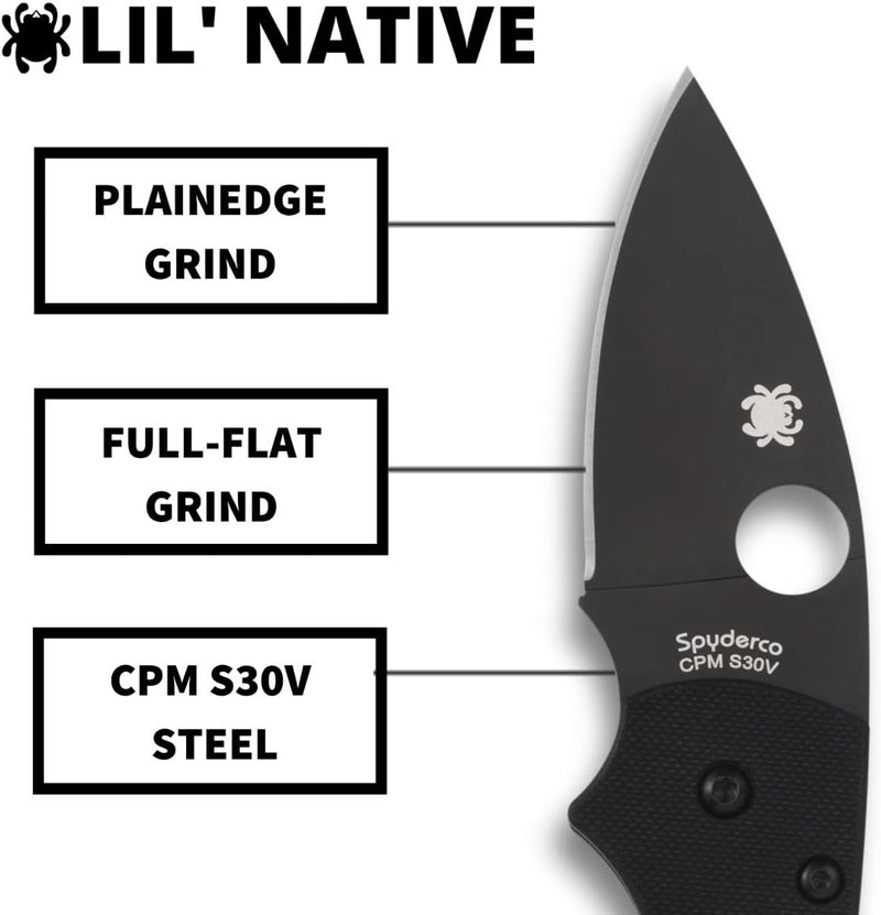 Spyderco Lil' Native G-10 Black 2.42" Plain Edge Folding Pocket Knife (C230GPBBK)