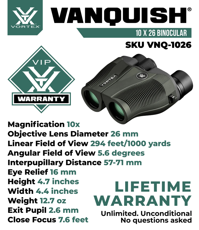 Vortex Optics Vanquish 10x26 Reverse Porro Prism Binocular (VNQ-1026)